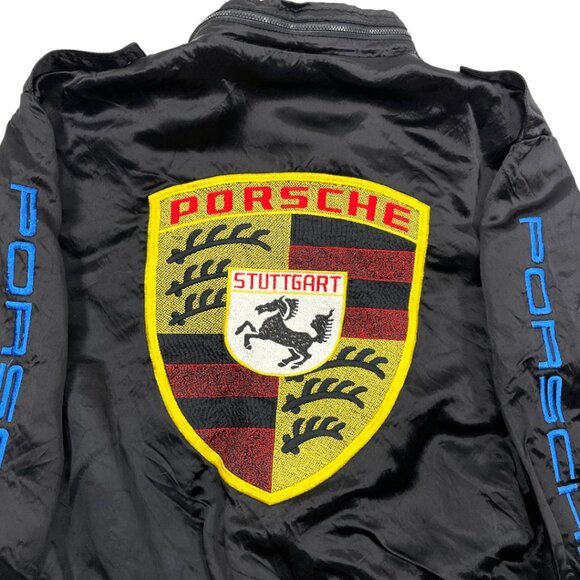 Porsche Stuttgart 1980's Vintage Style Auto Satin Bomber Jacket Men's Medium - Picture 6 of 12